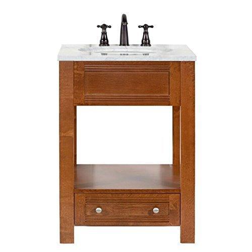 Best seller maykke oxford 25 transitional bathroom vanity set in cinnamon marble vanity top carrara white ceramic undermount sink with 8 widespread faucet holes in white lba5024001
