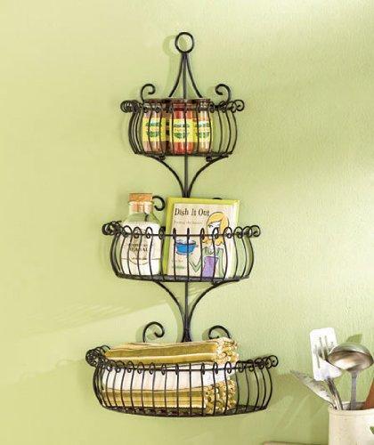 New set of 3 multi use wall basket shelf elegant metal indoor outdoor scroll tier shelves patio planter kitchen bathroom storage organization display home accent decor