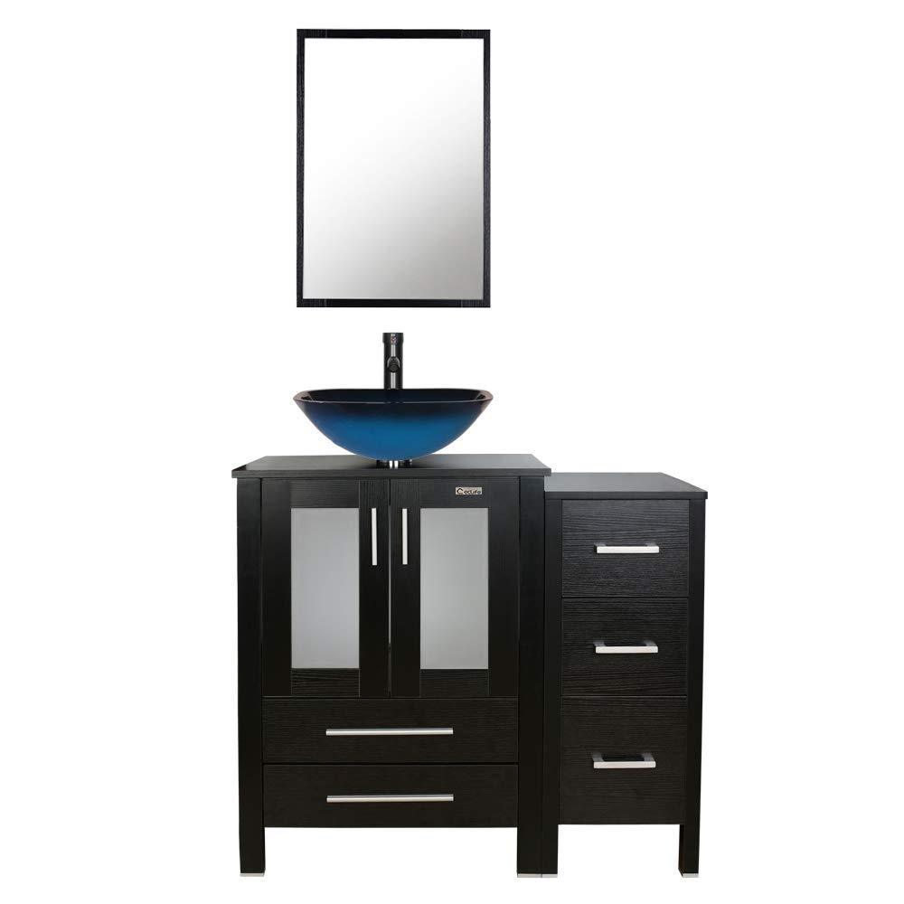 Online shopping 36black bathroom vanity and sink combo 0 5tempered glass vessel sink vessel sink orb faucet drain parts bathroom vanity top glass sink bowl removable vanity pedestal mdf board mirror mounting ring