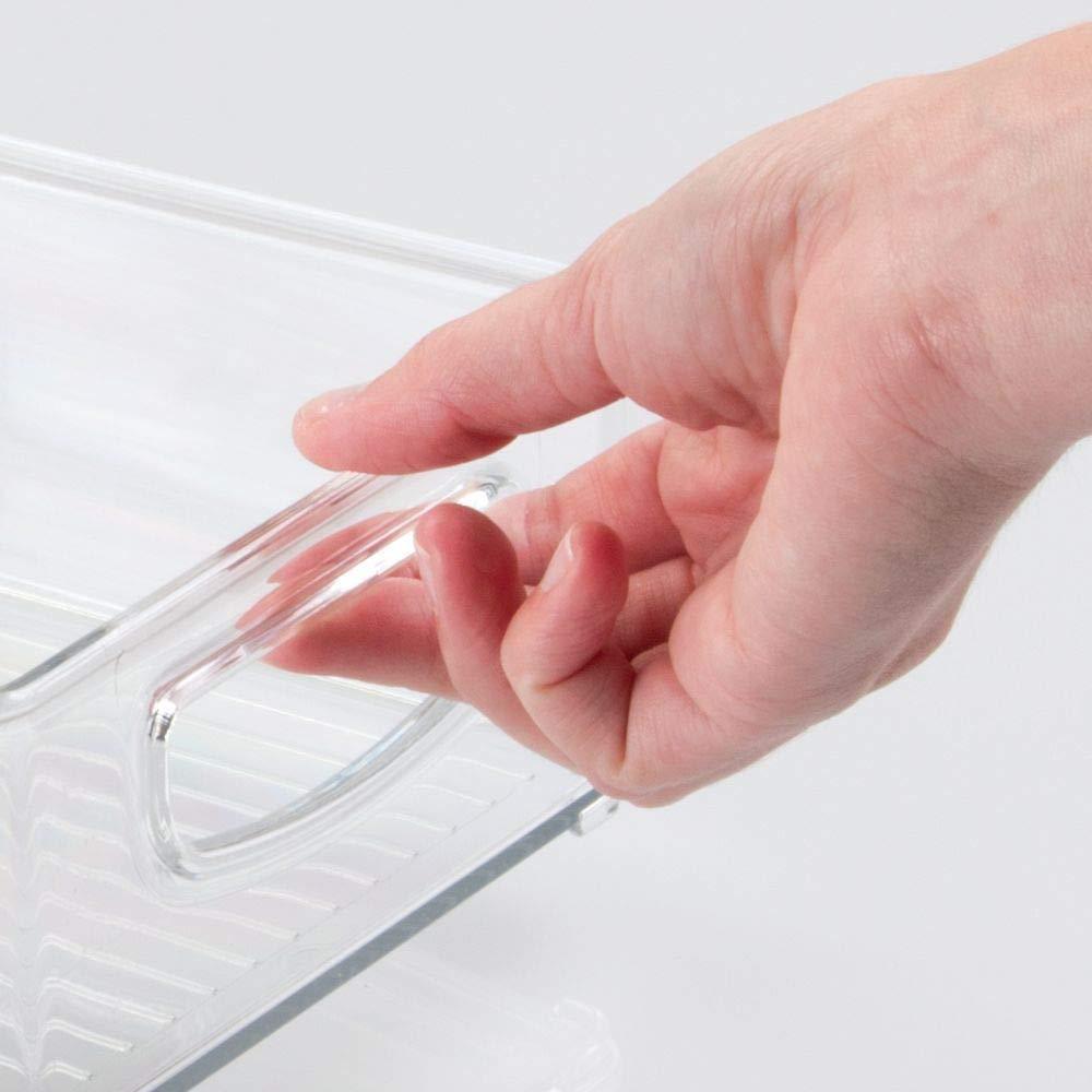 Storage organizer mdesign stackable plastic storage organizer container bin with handles for bathroom holds vitamins pills supplements essential oils medical supplies first aid supplies 3 high 8 pack clear