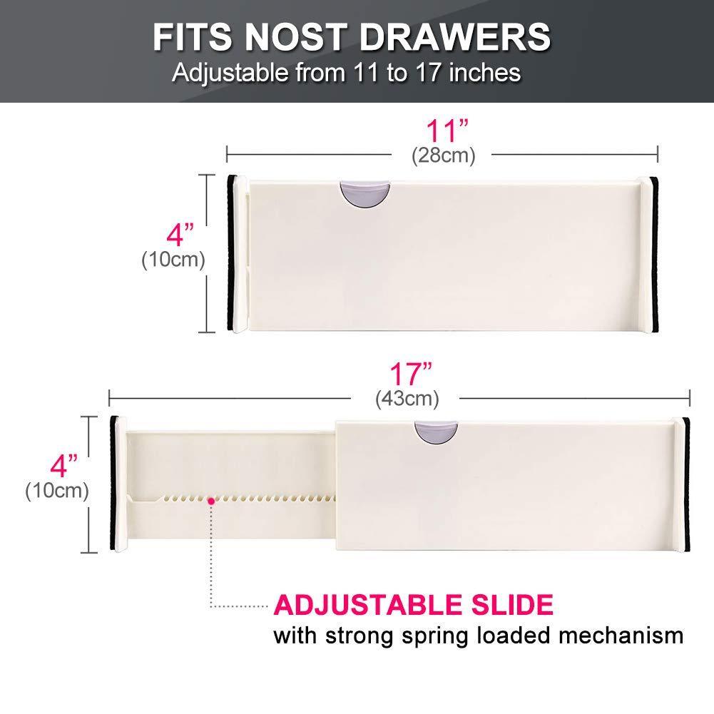 Exclusive drawer dividers organizer 5 pack adjustable separators 4 high expandable from 11 17 for bedroom bathroom closet clothing office kitchen storage strong secure hold foam ends locks in place