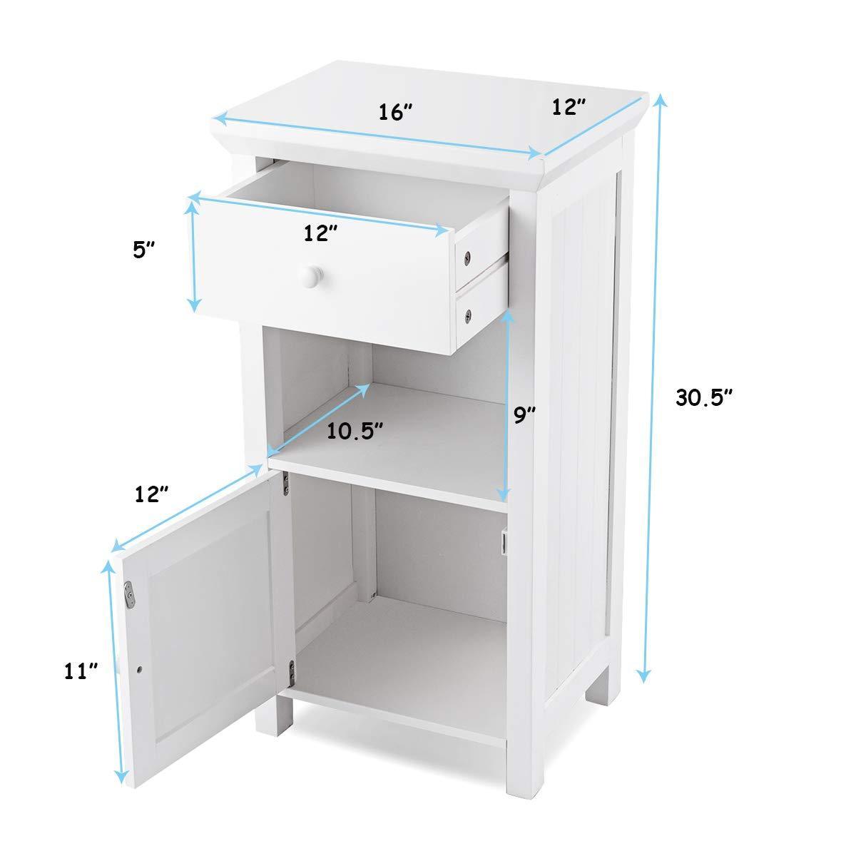 Explore tangkula bathroom floor storage cabinet wooden storage cabinet for home office living room bathroom one drawer cupboard organize freestanding cabinet white