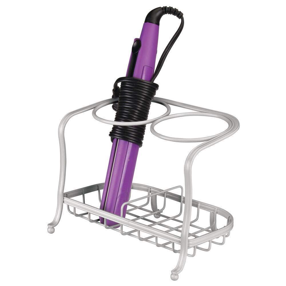 Discover mdesign metal bathroom vanity countertop hair care styling tool storage organizer holder for hair dryer flat irons curling wands hair straighteners 2 sections heat safe light gray