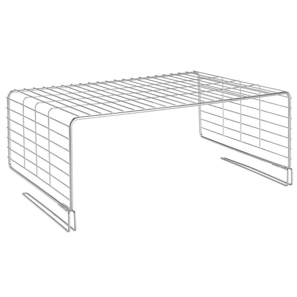 New mdesign modern versatile metal closet cabinet organizer storage 2 tier shelf divider and separator for bedrooms bathrooms entryways hallways kitchen pantry office easy install 2 pack chrome