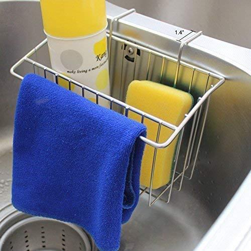 CHILHOLYD Sponge Holder Sink Caddy, Sink Organizer Caddy Kitchen Brush Soap, Stainless Steel Hanging Drain Basket for Soap Brush Dishwashing Liquid Sink Organizer Drainer Rack