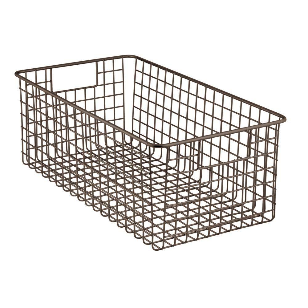 Budget friendly mdesign farmhouse decor metal wire bathroom organizer storage bin basket for cabinets shelves countertops bedroom kitchen laundry room closet garage 16 x 9 x 6 in 8 pack bronze