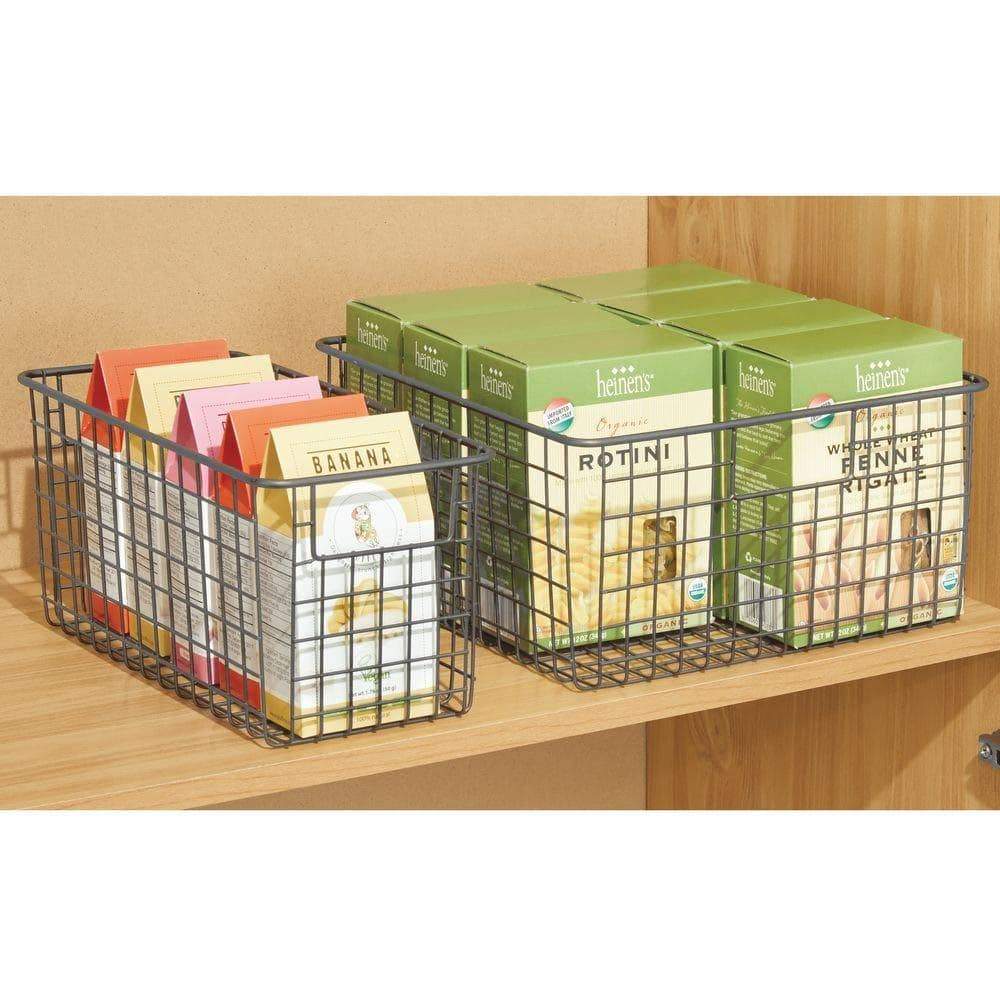 Related mdesign farmhouse decor metal wire food storage organizer bin basket with handles for kitchen cabinets pantry bathroom laundry room closets garage 12 x 6 x 6 4 pack graphite gray