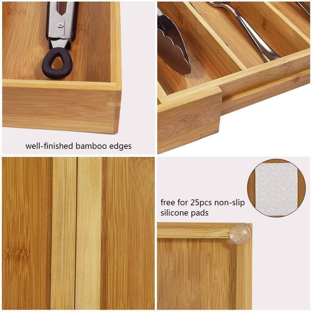 Save on mebbay 5 set bamboo drawer dividers kitchen drawer organizer adjustable drawer divider organizer bamboo wood utensil drawer organizer for kitchen dresser bedroom bathroom with non slip pads
