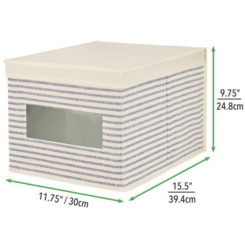 Great mdesign soft fabric stackable closet storage organizer holder box with clear window attached hinged lid bedroom hallway entryway closet bathroom stripe print large 8 pack natural cobalt blue