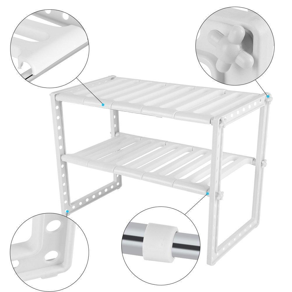 Telescopic Stand Storage Shelf, 2 Tiers Under-sink Organizers Expandable Storage Space Saving for Kitchen Garden Home