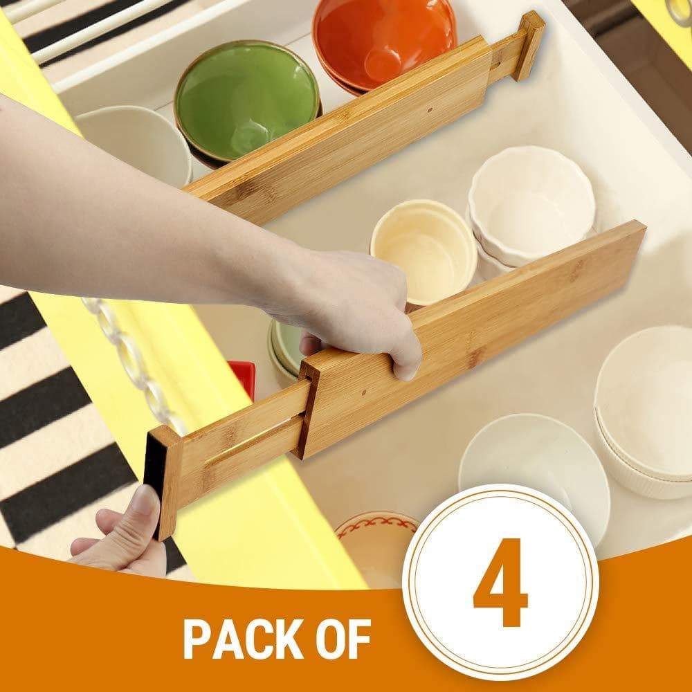 Latest hossejoy bamboo drawer divider kitchen drawer organizer spring adjustable expendable drawer dividers best dividers for kitchen dresser bedroom baby drawer bathroom desk pack of 4