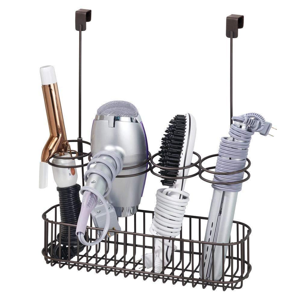 Online shopping mdesign over door bathroom hair care styling tool organizer storage basket for hair dryer flat iron curling wand hair straighteners brushes hang inside or outside cabinet doors bronze