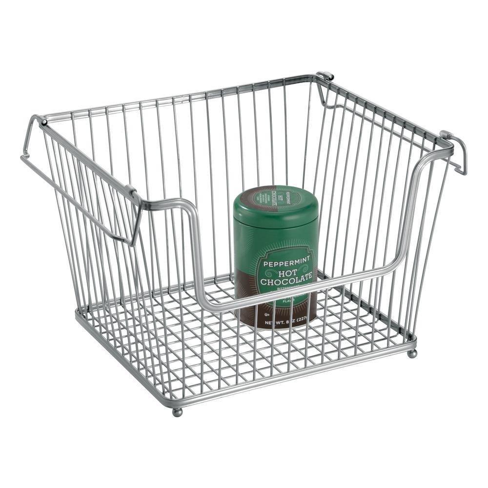 Shop here mdesign modern stackable metal storage organizer bin basket with handles open front for kitchen cabinets pantry closets bedrooms bathrooms large 6 pack silver