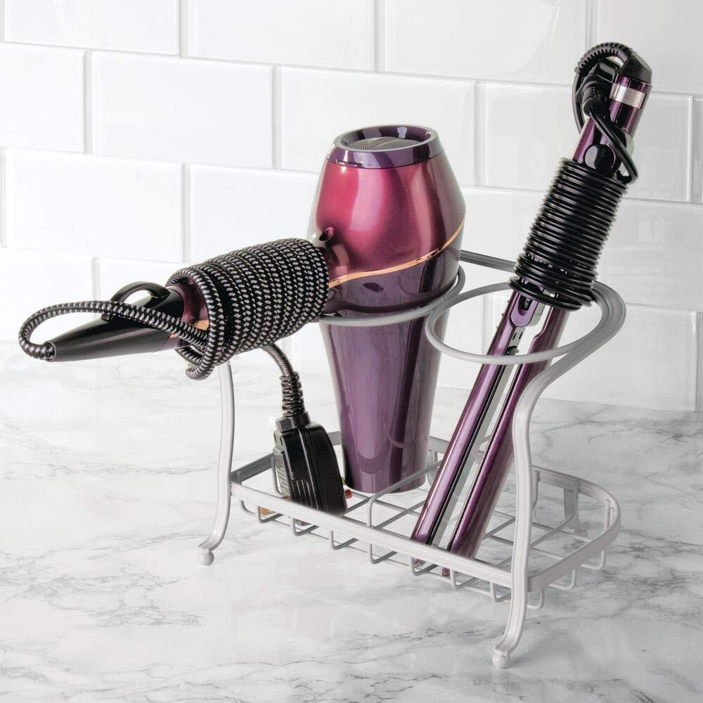 Explore mdesign metal bathroom vanity countertop hair care styling tool storage organizer holder for hair dryer flat irons curling wands hair straighteners 2 sections heat safe light gray