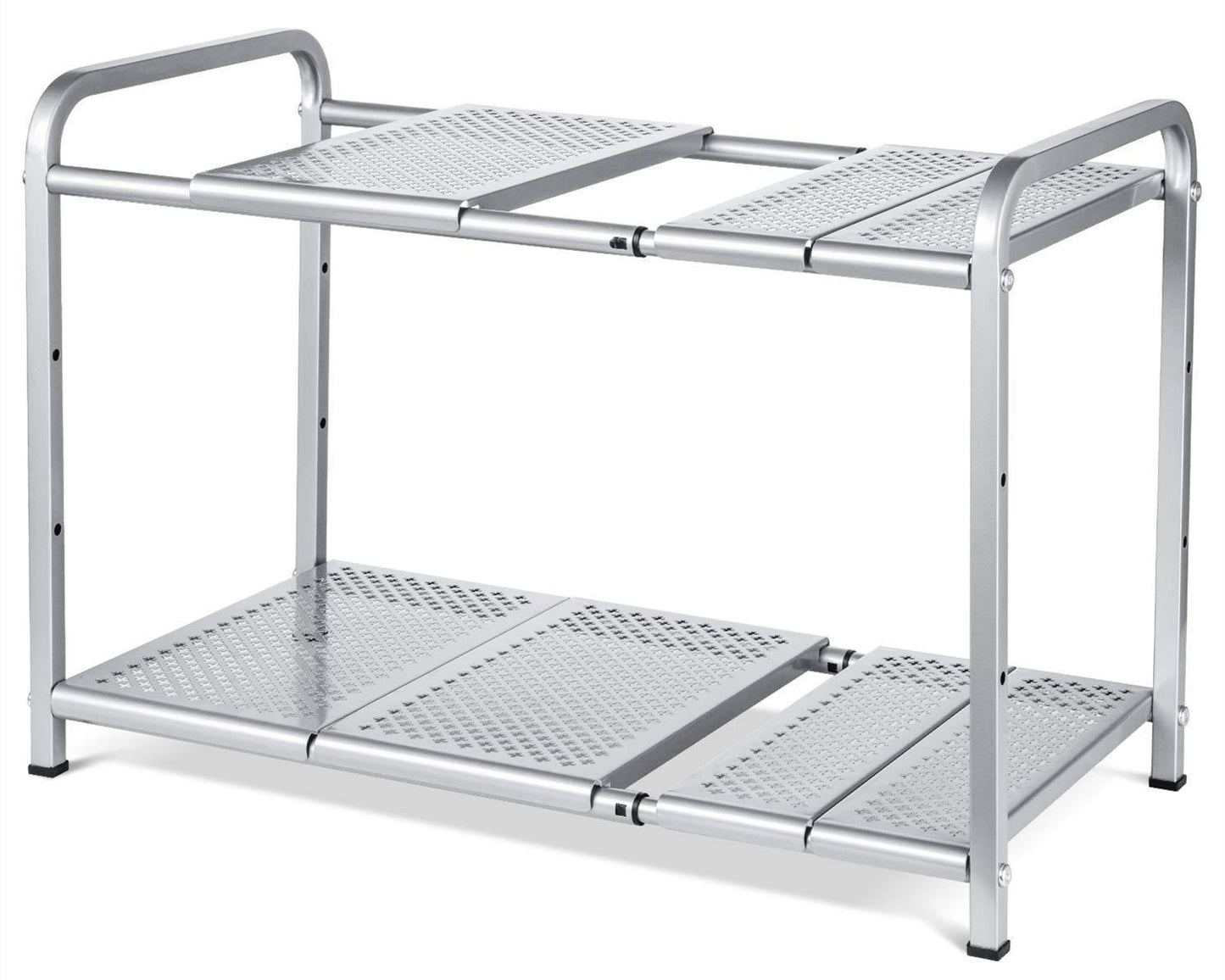 Products bextsware metal under sink 2 tier expandable shelf organizer rack adjustable height and position 7 removable shelves expandable 18 to 25for kitchen bathroom cabinets storage chrome