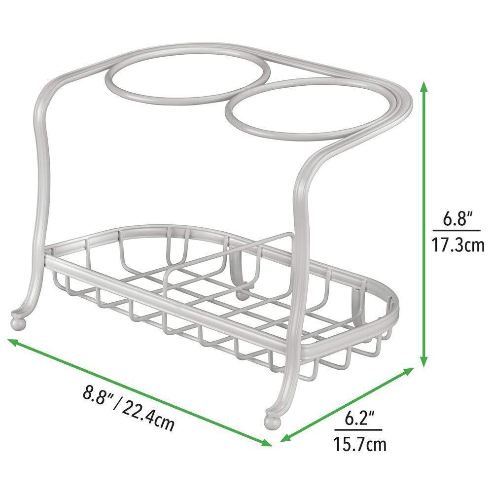 Exclusive mdesign metal bathroom vanity countertop hair care styling tool storage organizer holder for hair dryer flat irons curling wands hair straighteners 2 sections heat safe light gray