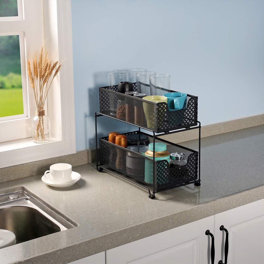 Online shopping 2 tier organizer baskets with mesh sliding drawers ideal cabinet countertop pantry under the sink and desktop organizer for bathroom kitchen office