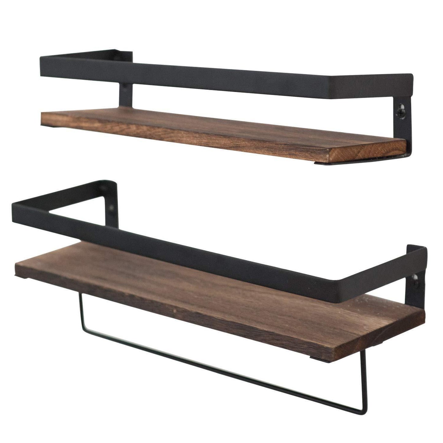 Best seller y me bathroom storage shelf wall mounted set of 2 rustic wood floating shelves with removable towel bar perfect for kitchen bathroom carbonized brown