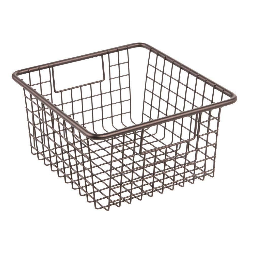 Top rated mdesign farmhouse decor metal wire food storage organizer bin basket with handles for kitchen cabinets pantry bathroom laundry room closets garage 10 25 x 9 25 x 5 25 4 pack bronze