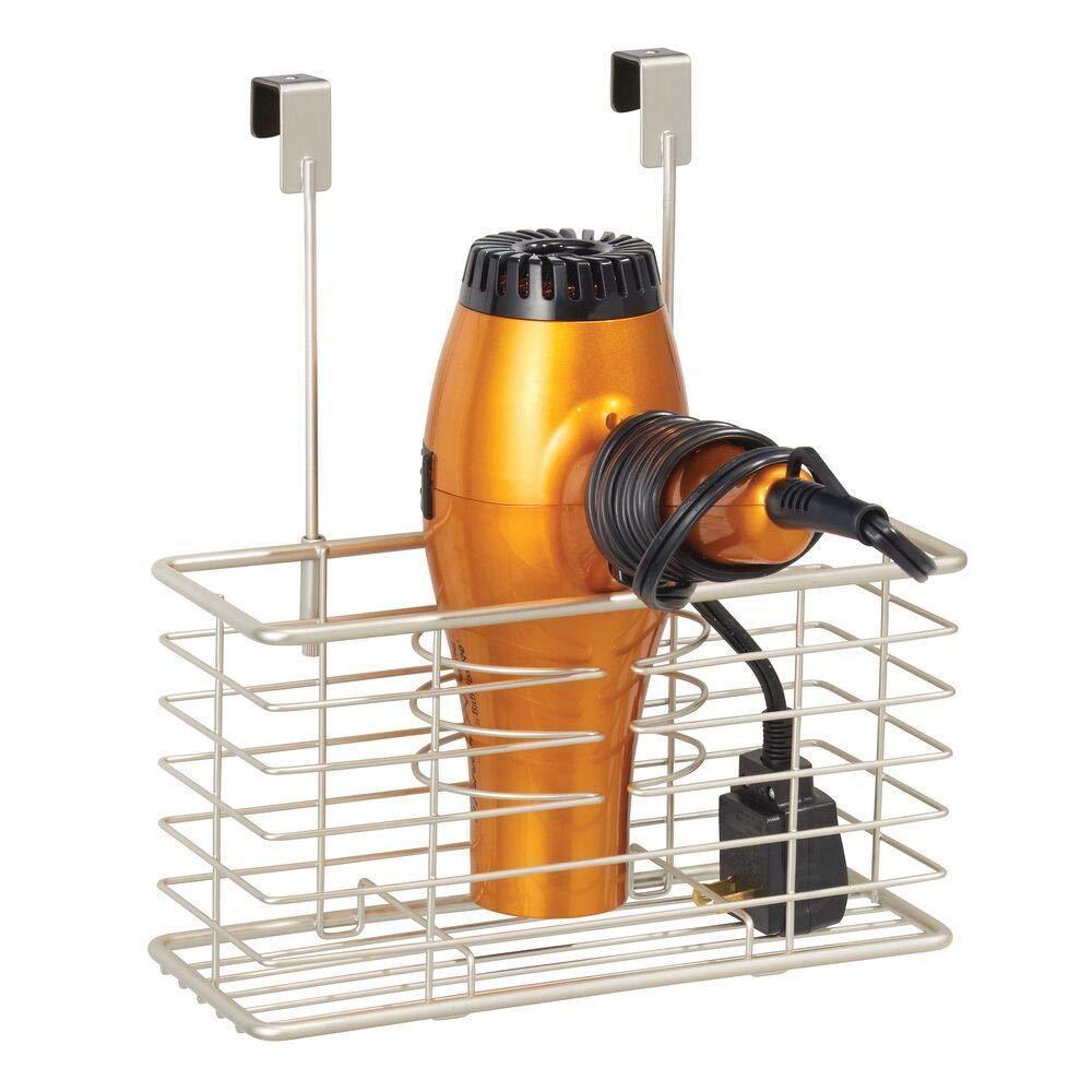 Shop for mdesign farmhouse metal bathroom over cabinet door hair care styling tool organizer storage basket for hair dryer flat iron curling wand hair straightener brushes holds hot tools satin