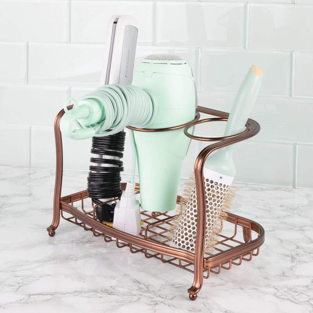 Amazon best mdesign metal hair care styling tool organizer holder 3 sections bathroom vanity countertop storage for hair dryer flat irons curling wands hair straighteners venetian bronze