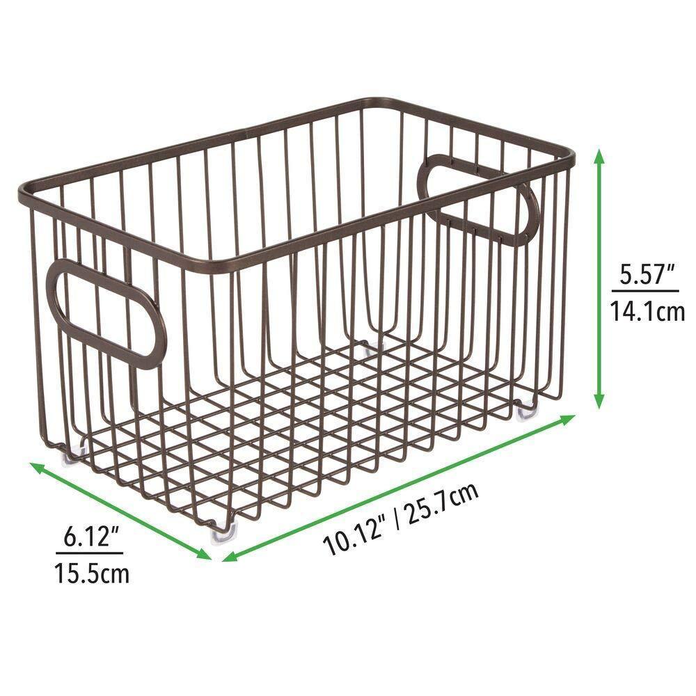 Best seller mdesign metal farmhouse kitchen pantry food storage organizer basket bin wire grid design for cabinets cupboards shelves countertops closets bedroom bathroom 10 long 4 pack bronze
