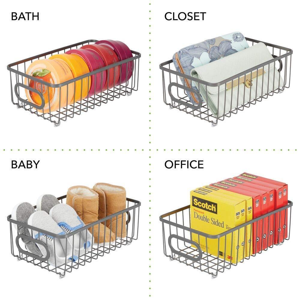 Top mdesign metal farmhouse kitchen pantry food storage organizer basket bin wire grid design for cabinet cupboard shelves countertop closet bedroom bathroom small wide 4 pack graphite gray