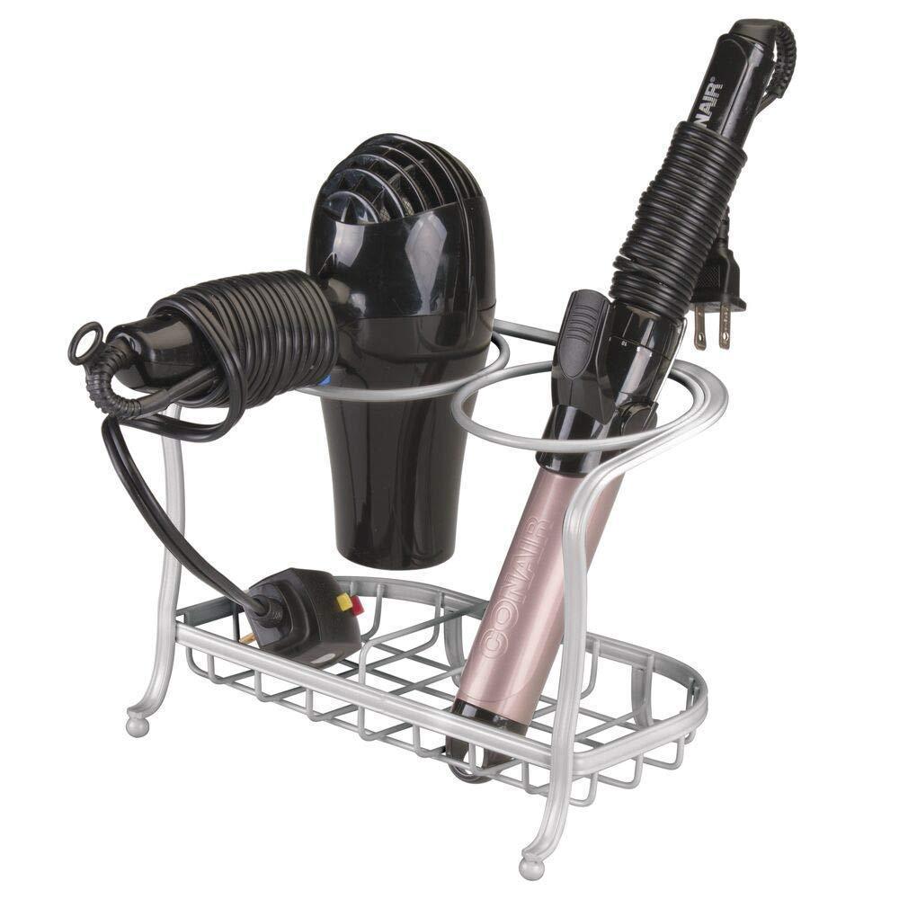 Discover the best mdesign metal bathroom vanity countertop hair care styling tool storage organizer holder for hair dryer flat irons curling wands hair straighteners 2 sections heat safe light gray