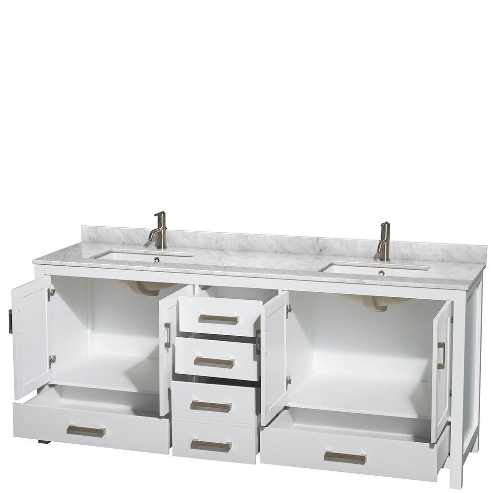 Results wyndham collection sheffield 80 inch double bathroom vanity in white white carrera marble countertop undermount square sinks and no mirror