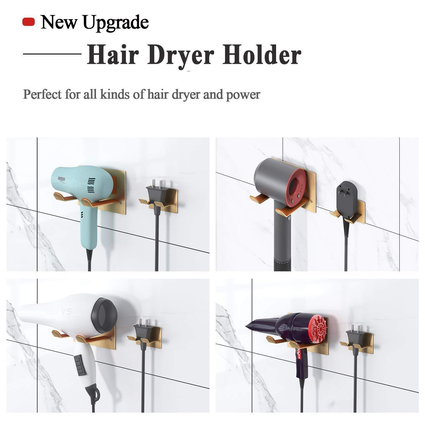 Storage organizer xigoo adhesive hair dryer holder wall mount bathroom hair blow dryer rack organizer stick on wall fit for most hair dryers upgrade gold