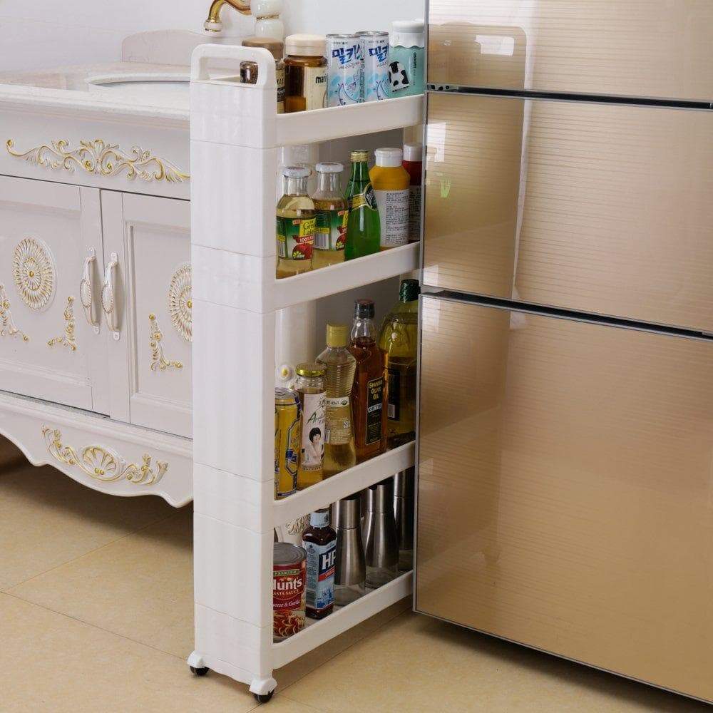 Save baoyouni slim slide out rolling storage cart tower narrow space organizer rack with wheels for laundry bathroom kitchen living room 4 tier