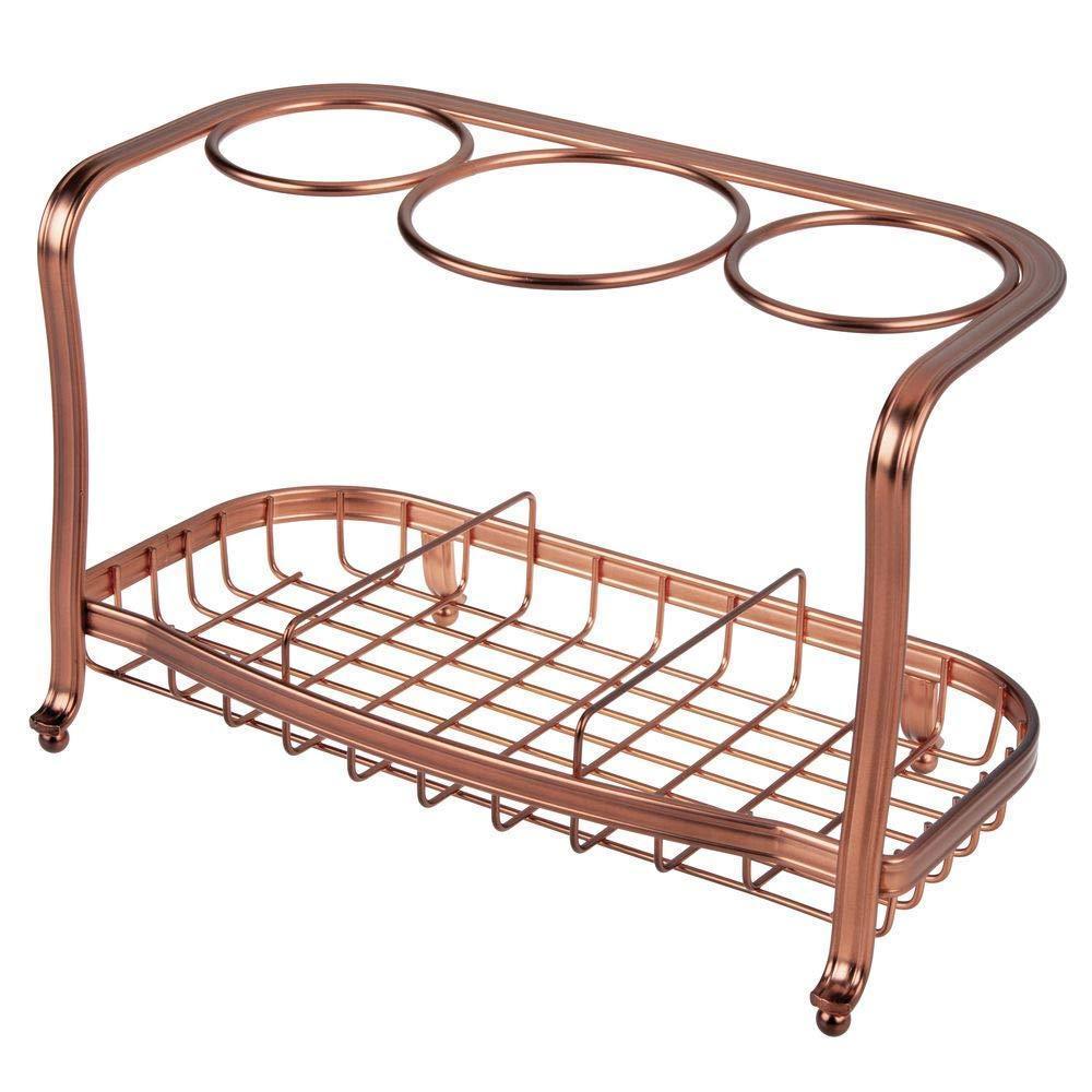 Top rated mdesign metal hair care styling tool organizer holder 3 sections bathroom vanity countertop storage for hair dryer flat irons curling wands hair straighteners venetian bronze