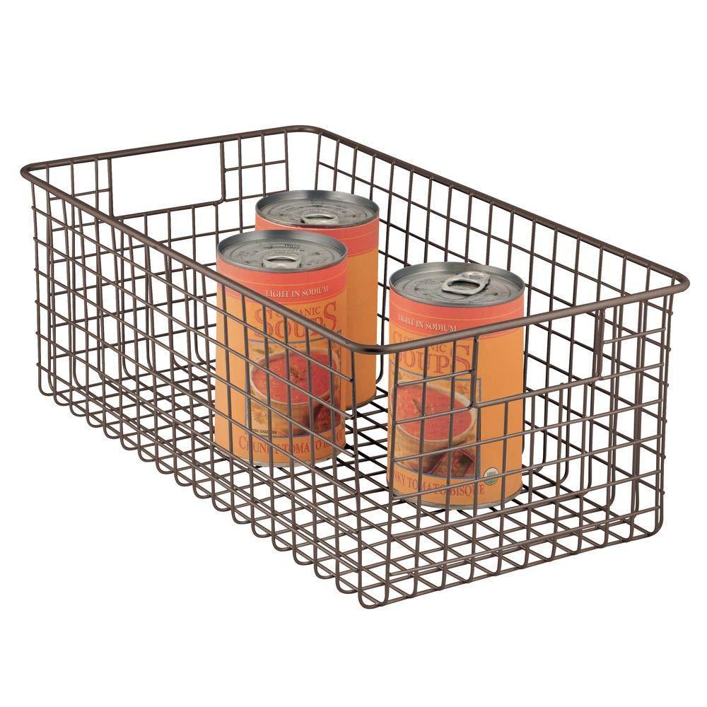 Discover mdesign farmhouse decor metal wire food organizer storage bin basket with handles for kitchen cabinets pantry bathroom laundry room closets garage 16 x 9 x 6 in 4 pack bronze
