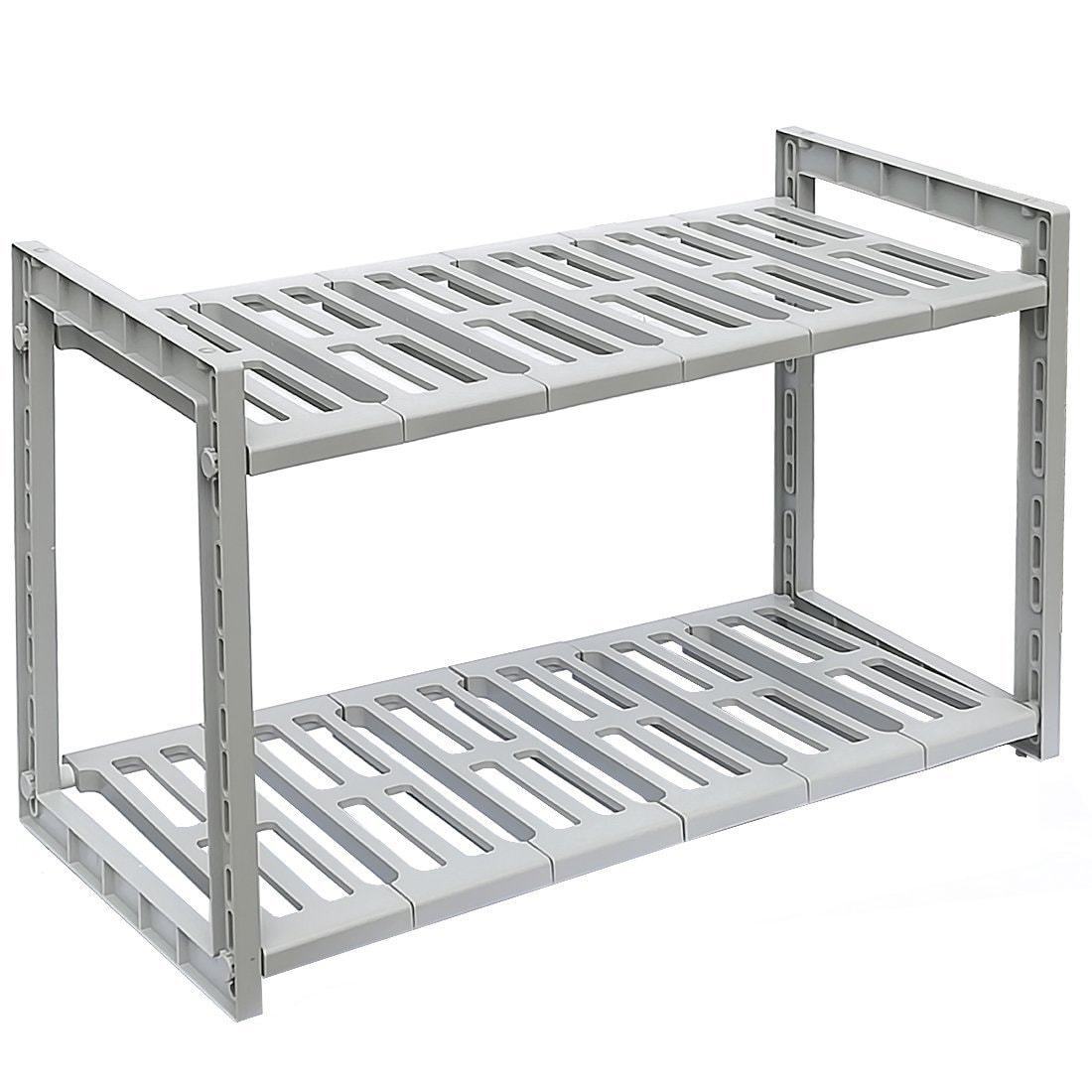 Best seller yomym under cabinet sink organizer 2 tier expandable shelf organizer rack for bathroom pantry or kitchen storage cabinets organization and storage adjustable shelves in heavy duty plastic and metal