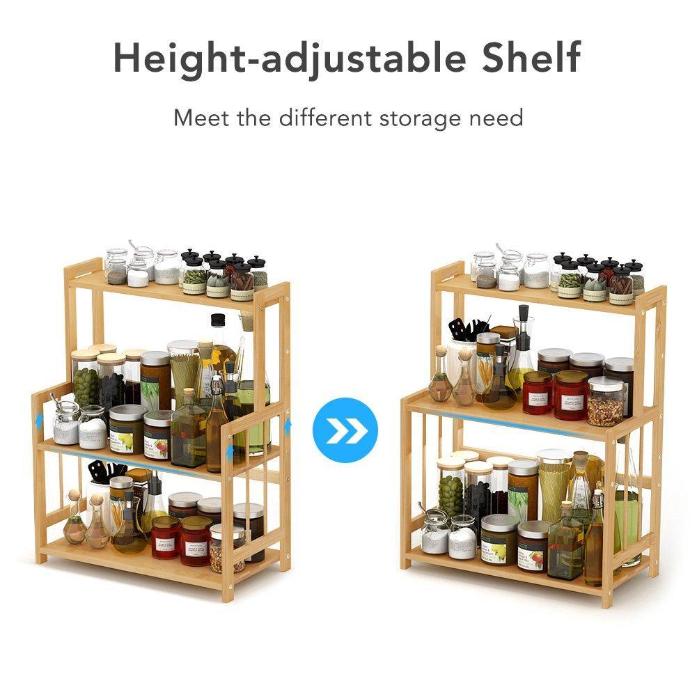 Home 3 tier standing spice rack little tree kitchen bathroom countertop storage organizer bamboo spice bottle jars rack holder with adjustable shelf bamboo
