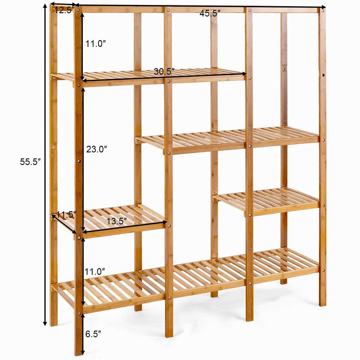 Top rated costway multifunctional bamboo shelf bathroom rack storage organizer rack plant display stand w several cell closet storage cabinet 5 tier