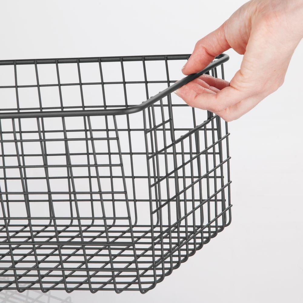 Shop here mdesign farmhouse decor metal wire food organizer storage bin basket with handles for kitchen cabinets pantry bathroom laundry room closets garage 16 x 9 x 6 in 4 pack matte black