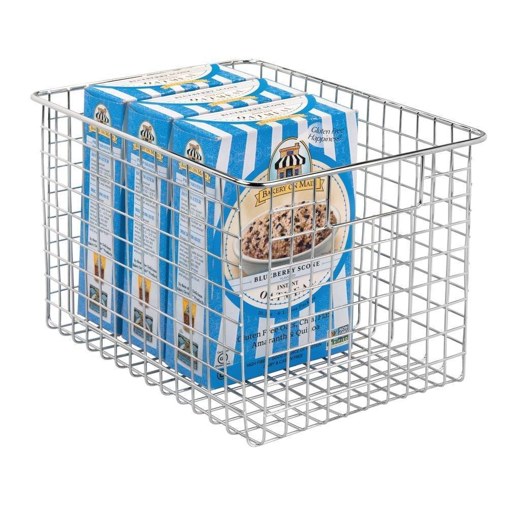 Discover mdesign large heavy duty metal wire storage organizer bin basket built in handles for food storage kitchen cabinet pantry closet bedroom bathroom garage 12 x 9 x 8 pack of 4 chrome