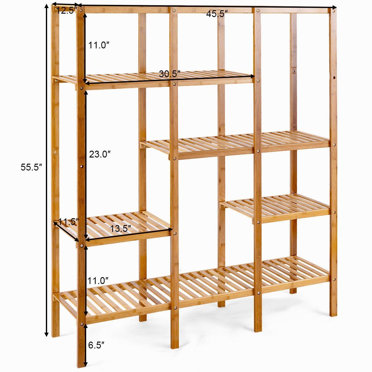 Home autentico 5 tiers design multifunctional bamboo shelf storage organizer plant rack display stand solid construction waterproof moistureproof perfect for bathroom balcony kitchen indoor outdoor use