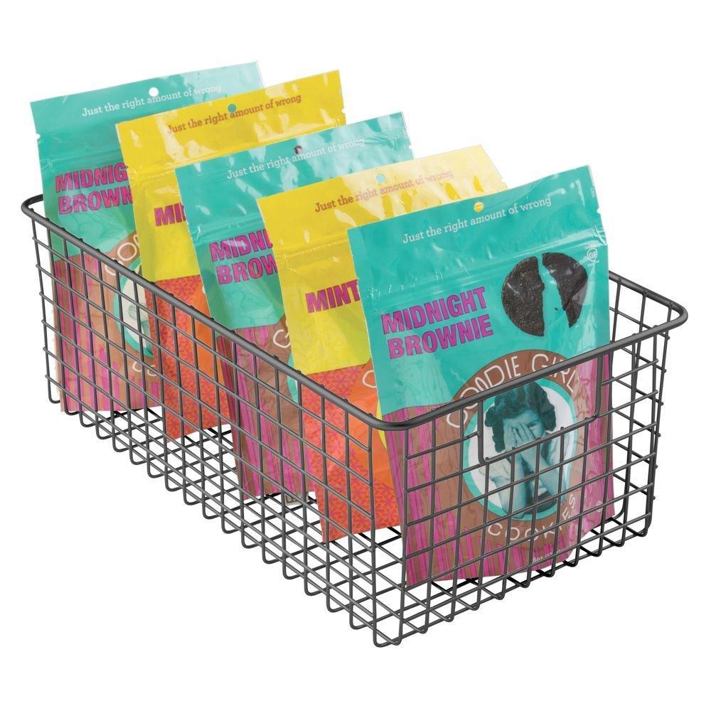 Shop mdesign farmhouse decor metal wire food organizer storage bin basket with handles for kitchen cabinets pantry bathroom laundry room closets garage 16 x 9 x 6 in 4 pack matte black