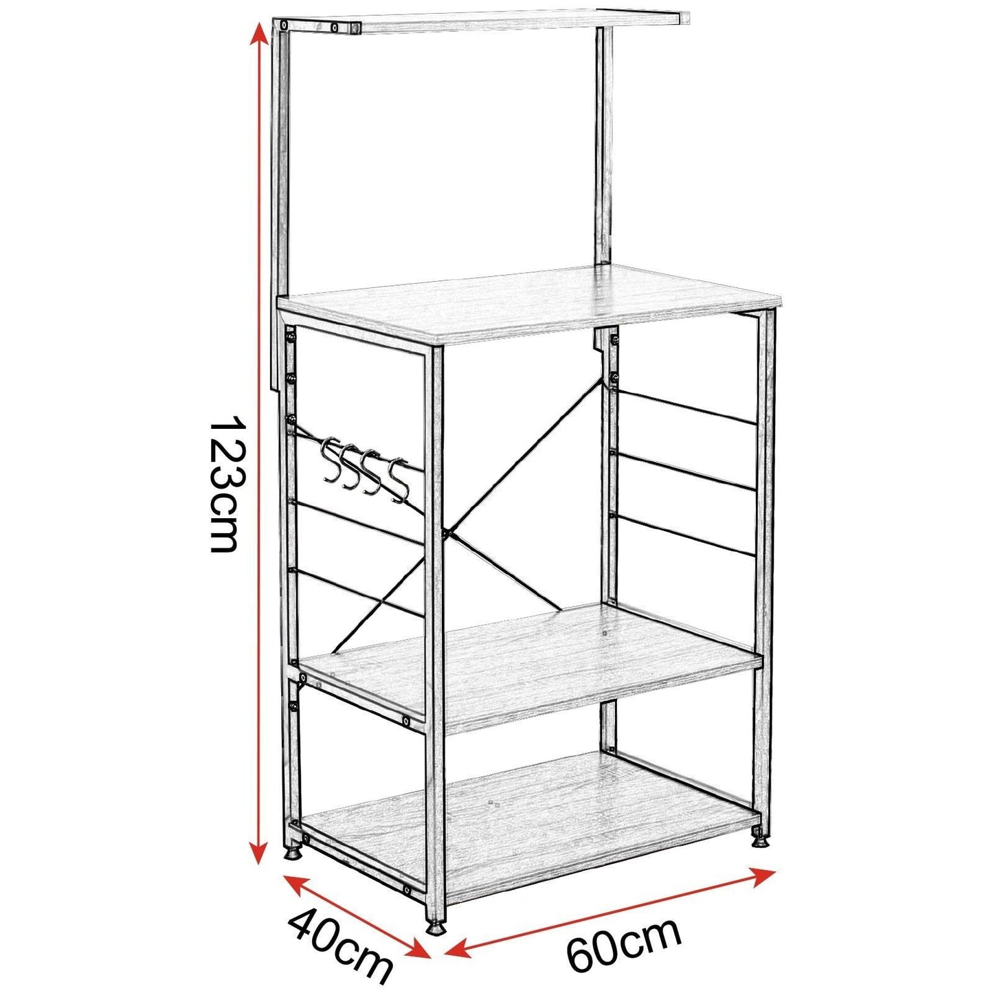 Kitchen woltu 4 tiers shelf kitchen storage display rack wooden and metal standing shelving unit for home bathroom use with 4 hooks