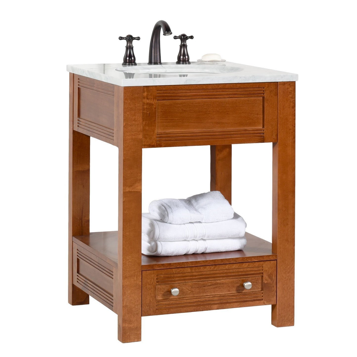 Buy now maykke oxford 25 transitional bathroom vanity set in cinnamon marble vanity top carrara white ceramic undermount sink with 8 widespread faucet holes in white lba5024001