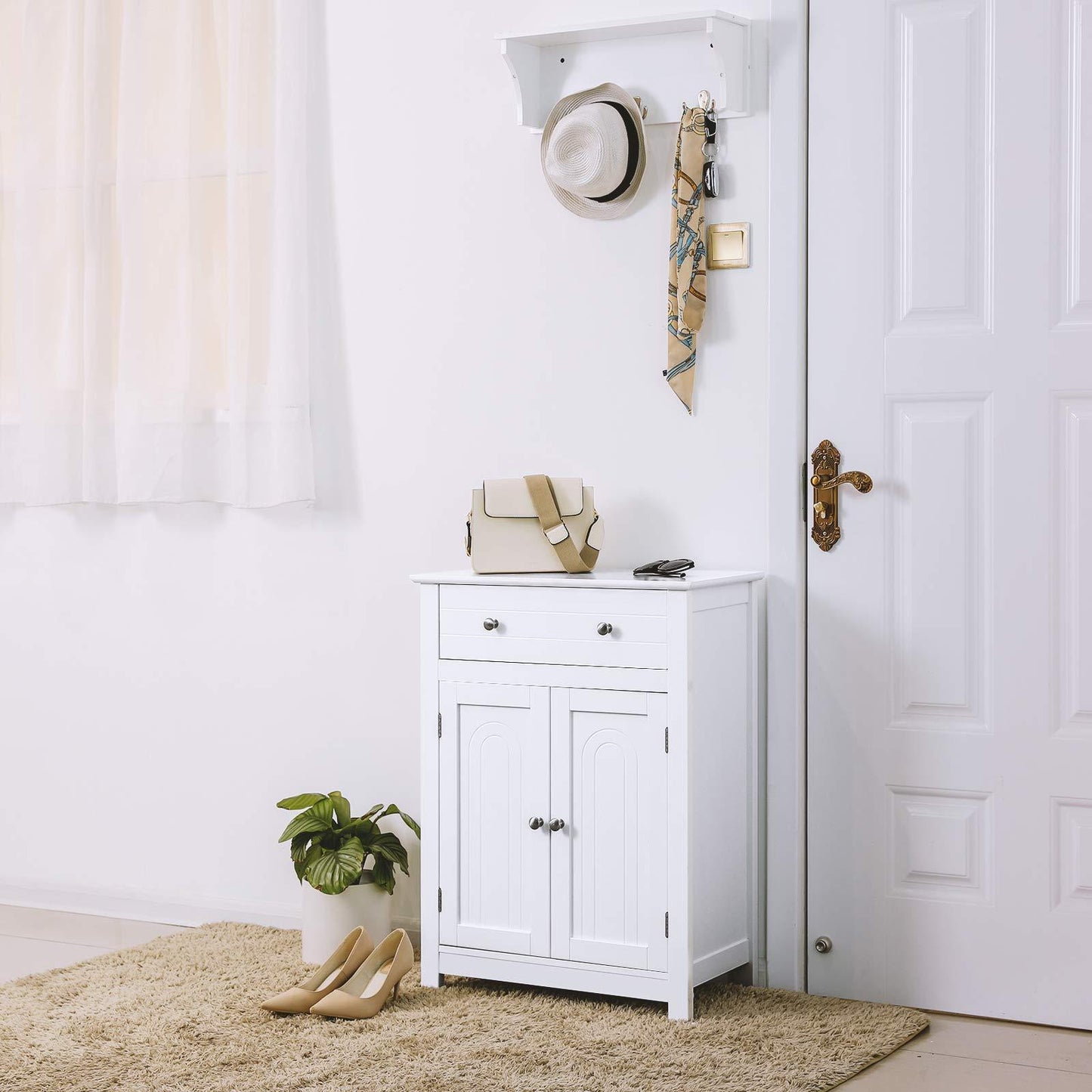 Amazon vasagle free standing bathroom cabinet with drawer and adjustable shelf kitchen cupboard wooden entryway storage cabinet white 23 6 x 11 8 x 31 5 inches ubbc61wt