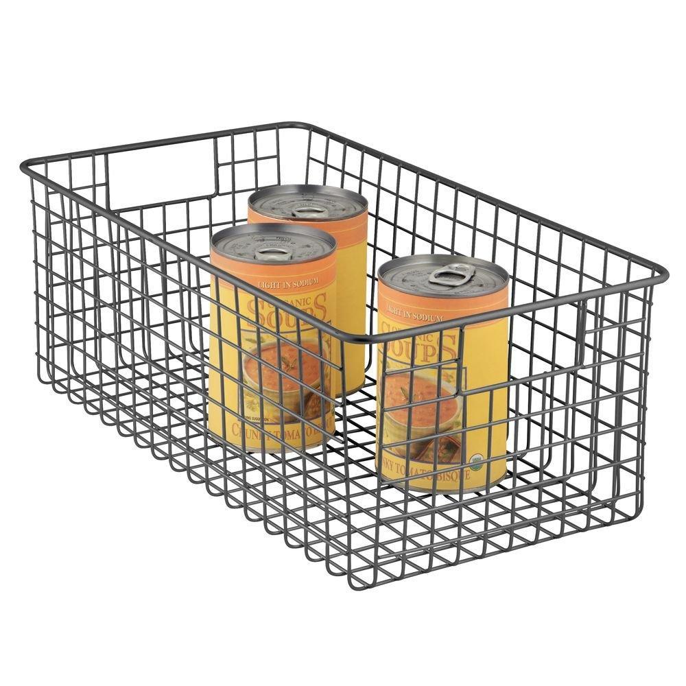 Selection mdesign farmhouse decor metal wire food organizer storage bin basket with handles for kitchen cabinets pantry bathroom laundry room closets garage 16 x 9 x 6 in 4 pack matte black
