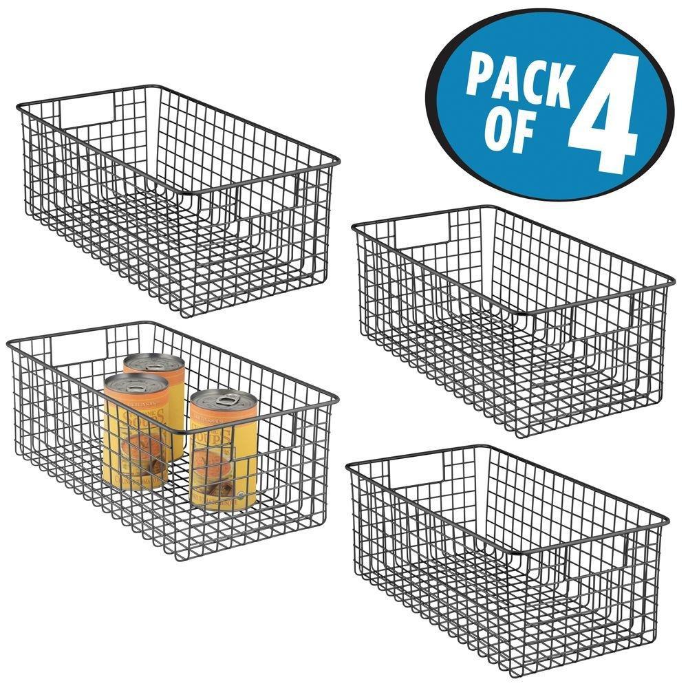 Storage mdesign farmhouse decor metal wire food organizer storage bin basket with handles for kitchen cabinets pantry bathroom laundry room closets garage 16 x 9 x 6 in 4 pack matte black