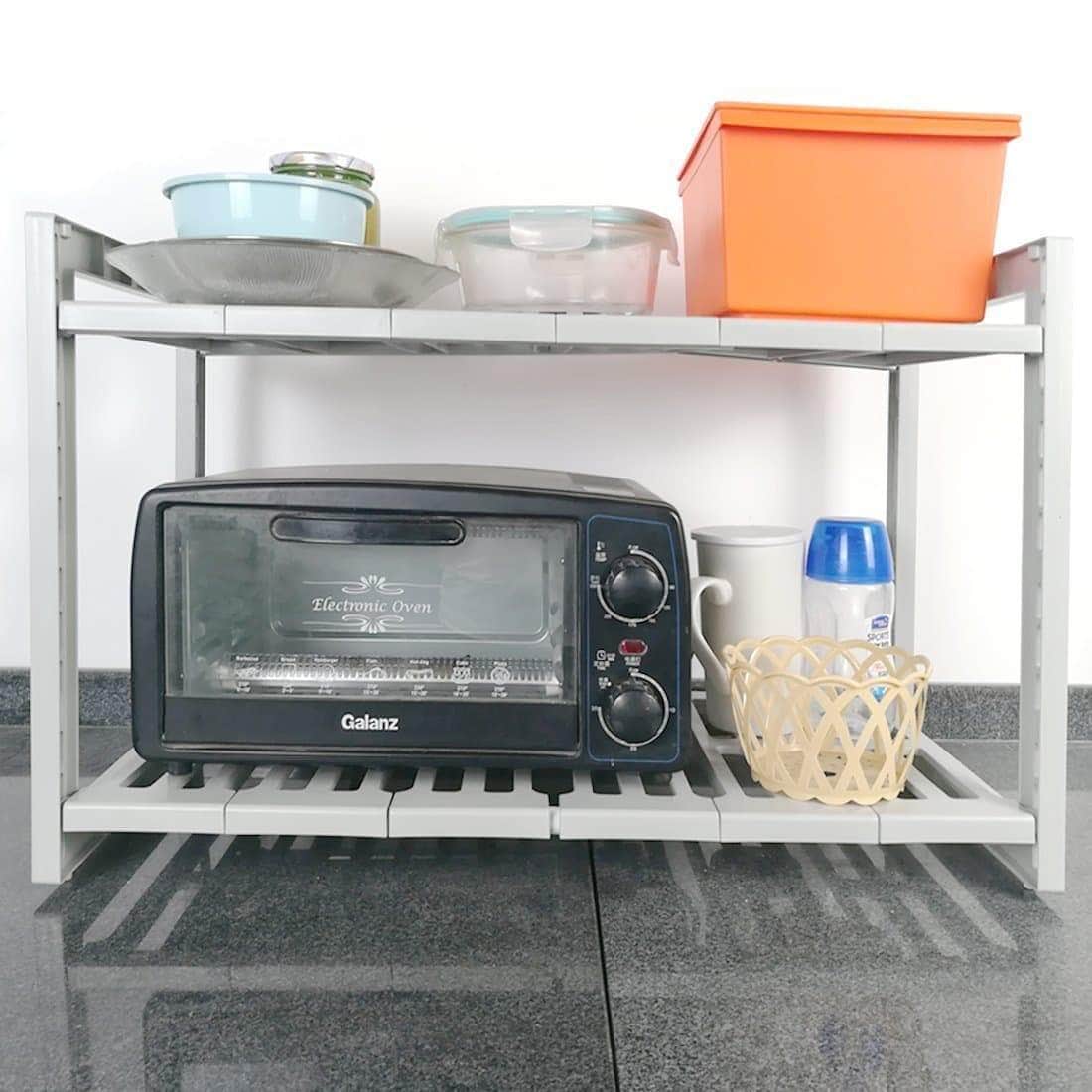 Buy yomym under cabinet sink organizer 2 tier expandable shelf organizer rack for bathroom pantry or kitchen storage cabinets organization and storage adjustable shelves in heavy duty plastic and metal