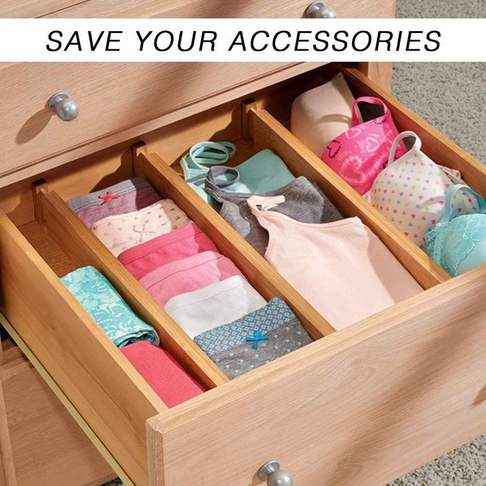 Selection shineme drawer dividers bamboo set of 4 kitchen separators organizers spring adjustable expendable suitable for bedroom baby drawer bathroom and desk