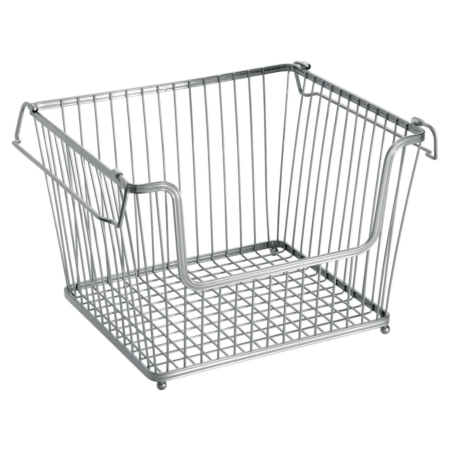 Top mdesign modern stackable metal storage organizer bin basket with handles open front for kitchen cabinets pantry closets bedrooms bathrooms large 6 pack silver