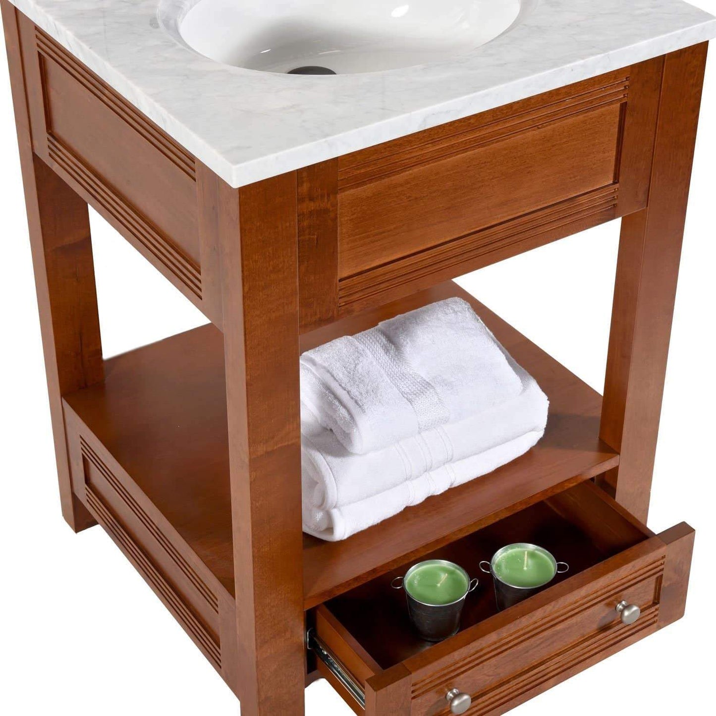 Buy maykke oxford 25 transitional bathroom vanity set in cinnamon marble vanity top carrara white ceramic undermount sink with 8 widespread faucet holes in white lba5024001