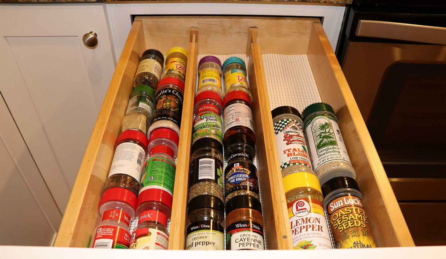 Storage organizer bamboo adjustable drawer divider organizers spring loaded stackable perfect for kitchen utensils silverware knife drawer dividers desk bathroom and dresser drawer organization 6 pack